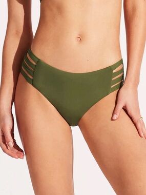 NWT Seafolly Olive Multi-Strap Hipster Bikini Swim Bottom Sz US 10